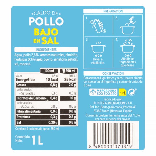 Caldo de pollo Hacendado bajo en sal