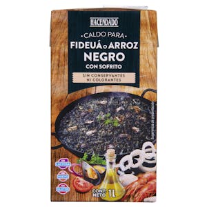 Caldo para fideuá o arroz negro Hacendado con sofrito