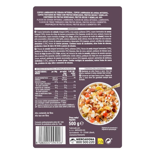Muesli Hacendado 50% frutas y frutos secos