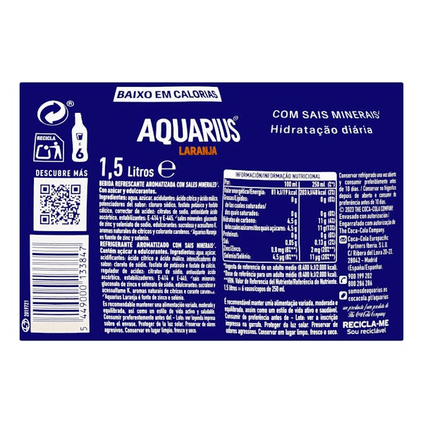 Bebida isotónica naranja Aquarius