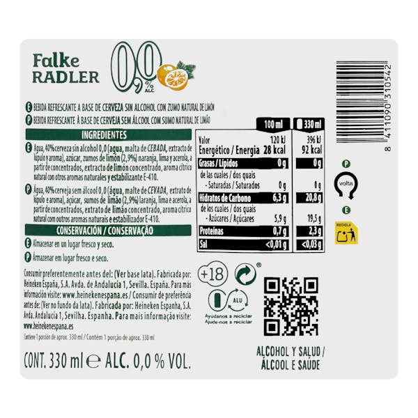 Cerveza Radler Falke 0,0% sin alcohol