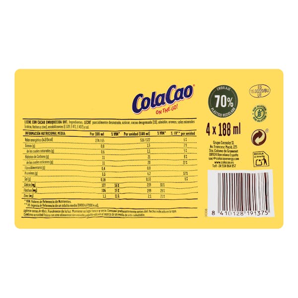 Batido de chocolate ColaCao Energy