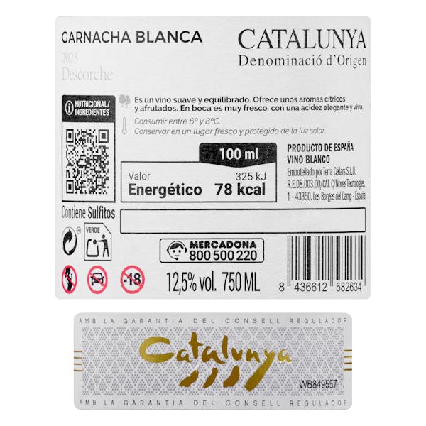 Vino blanco Garnacha Blanca Descorche DO Catalunya