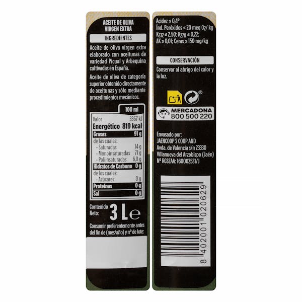 Aceite de oliva virgen extra Hacendado