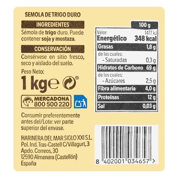 Sémola de trigo Hacendado
