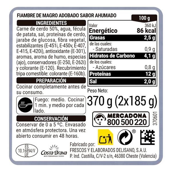 Fiambre de magro de cerdo adobado