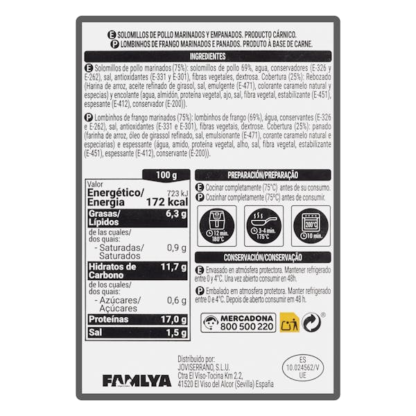 Filetes solomillos de pollo marinados empanados sin gluten