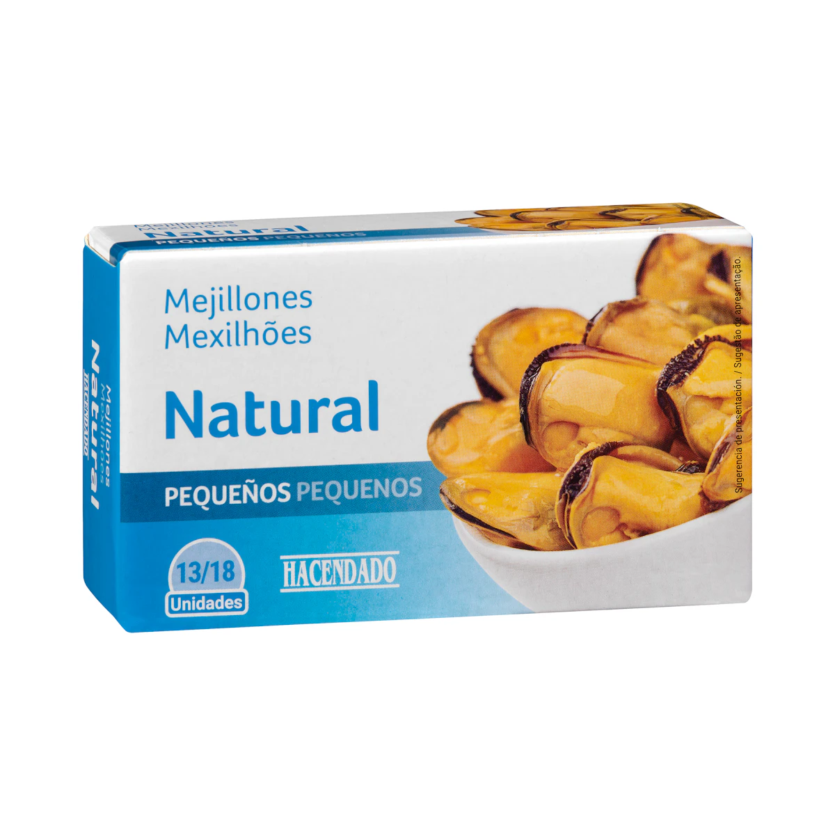 Mejillones al natural Hacendado pequeños – Mercadona – صورة إعلانية للمنتج