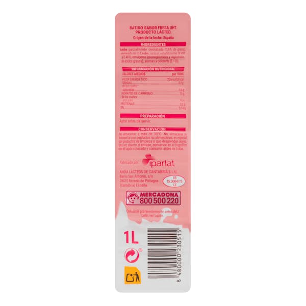 Batido sabor fresa Hacendado