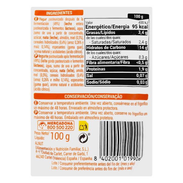 Bolsita postre lácteo cereales y miel Hacendado +12 meses