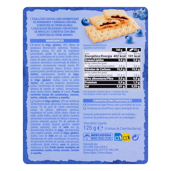 Barritas de galleta y arándanos Hacendado