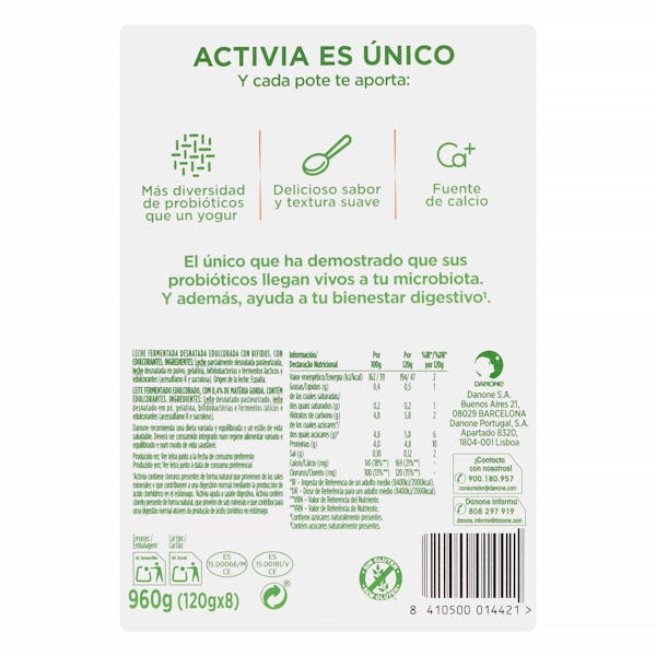 Bífidus natural edulcorado probióticos Activia 0% 0% azúcares añadidos
