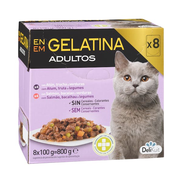 Bocaditos en gelatina gato adulto Delikuit