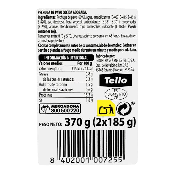 Fiambre de pechuga de pavo adobada