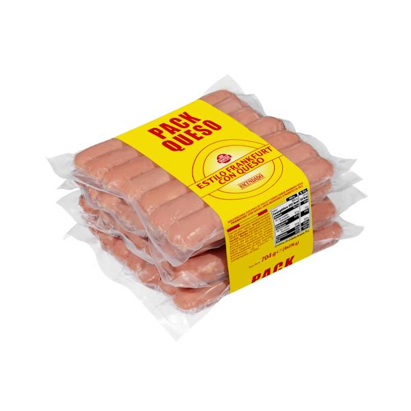Salchichas cocidas estilo Frankfurt con queso Hacendado de pollo y cerdo sabor ahumado