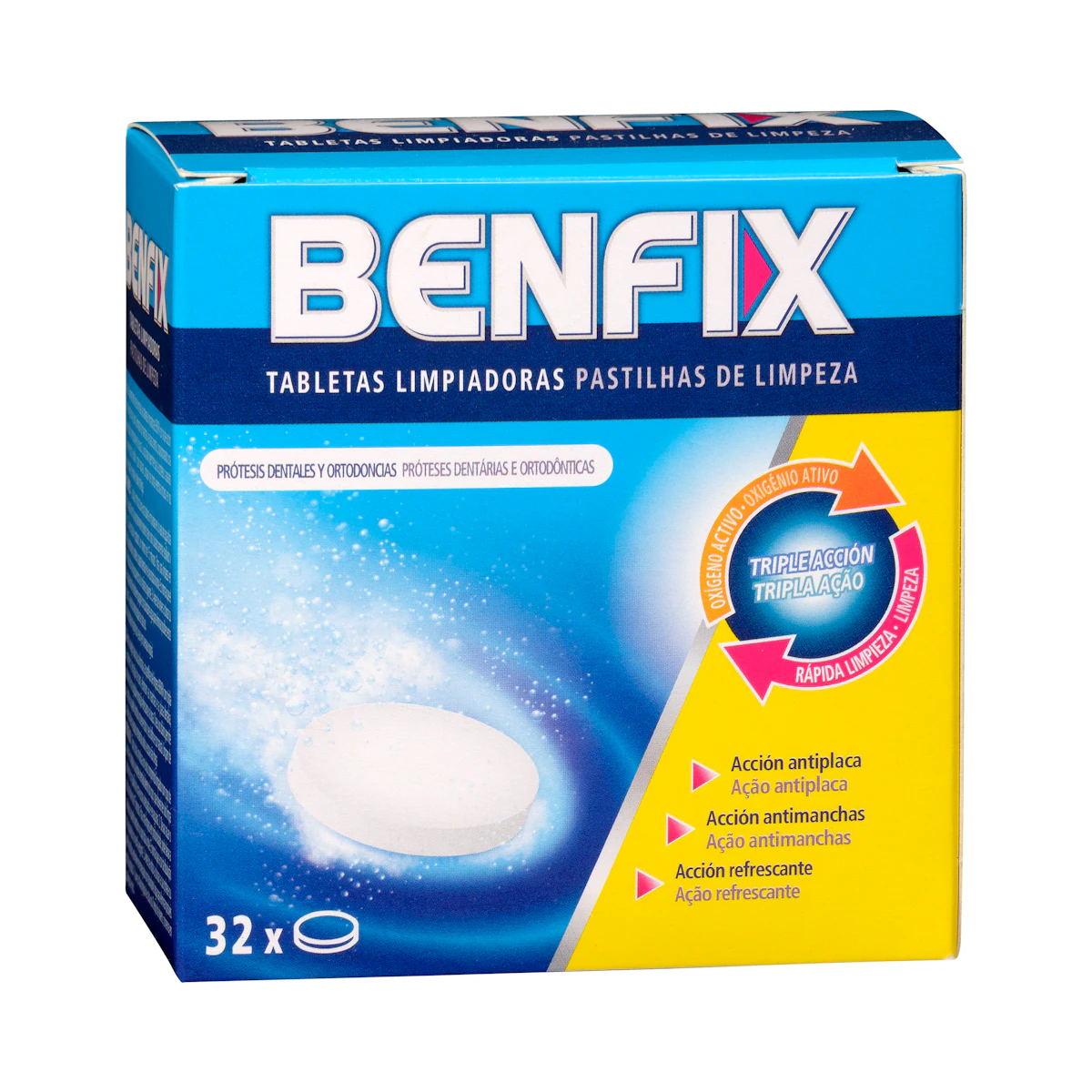 Tabletas limpiadoras prótesis dentales Benfix y ortodoncias – Mercadona – صورة إعلانية للمنتج