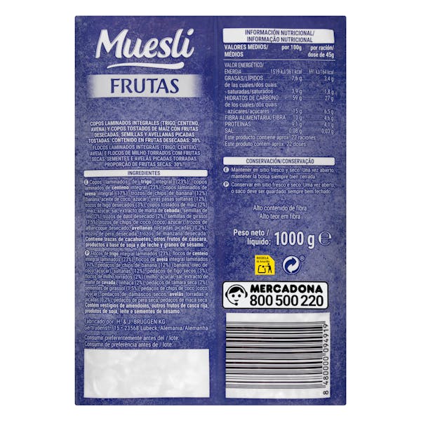 Muesli Hacendado con frutas