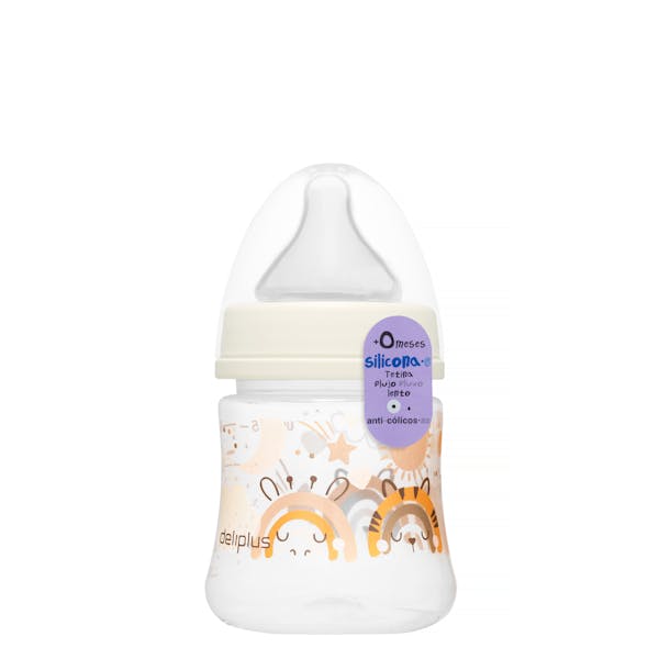 Biberón 150 ml tetina silicona flujo lento Deliplus +0 meses