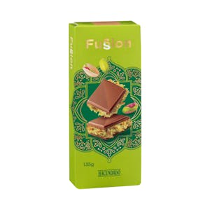 Imagen de Chocolate con leche Fussion Hacendado relleno de crema de pistacho y masa filo tostada