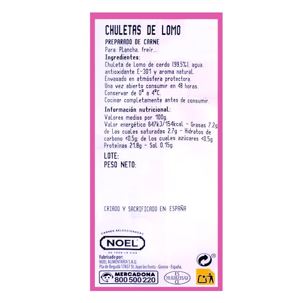Chuletas lomo de cerdo