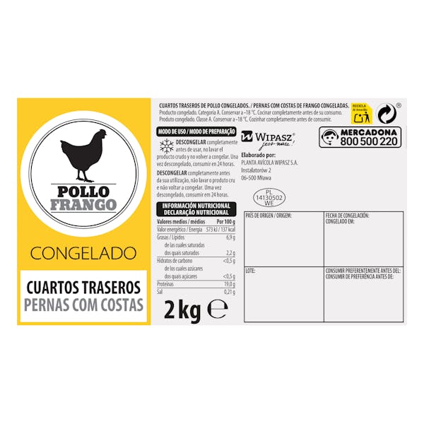 Cuartos traseros de pollo congelados
