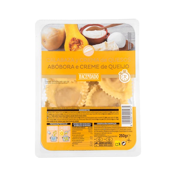 Pasta fresca medialunas calabaza y crema de quesos Hacendado