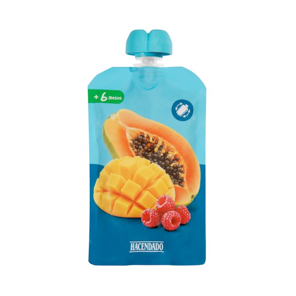 Imagen de Papilla manzana, mango, frambuesa, plátano y papaya Hacendado +6 meses