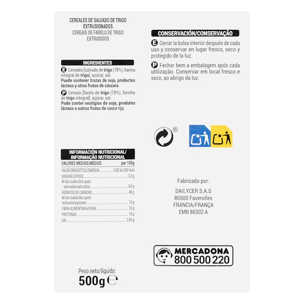 Cereales con salvado de trigo Fibra Sticks Hacendado
