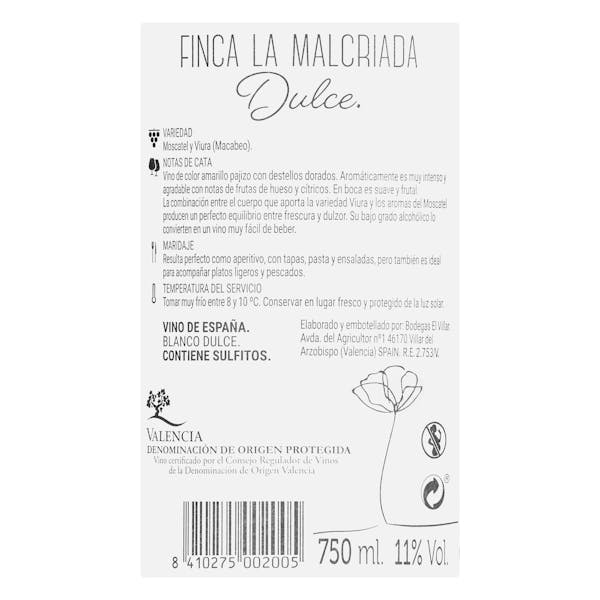 Vino blanco D.O Valencia Finca La Malcriada dulce