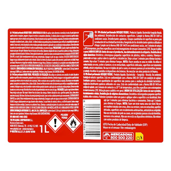 70% Alcohol de Limpieza Perfumado Bosque Verde