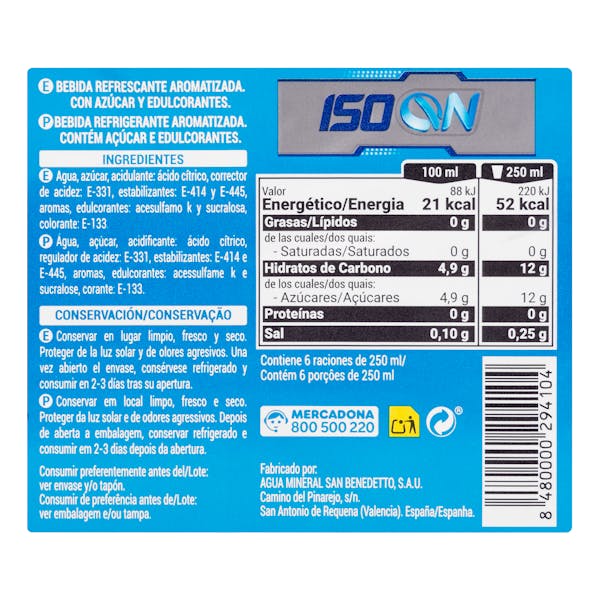 Bebida isotónica Iso On blue Hacendado