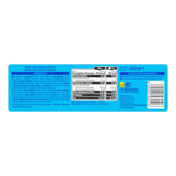Galletas Digestive 0% azúcares añadidos Hacendado