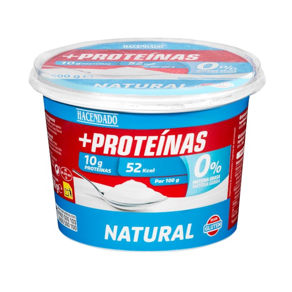 Postre lácteo natural +Proteínas Hacendado 0% m.g 10 g proteínas