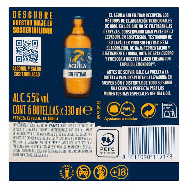 Cerveza El Águila sin filtrar