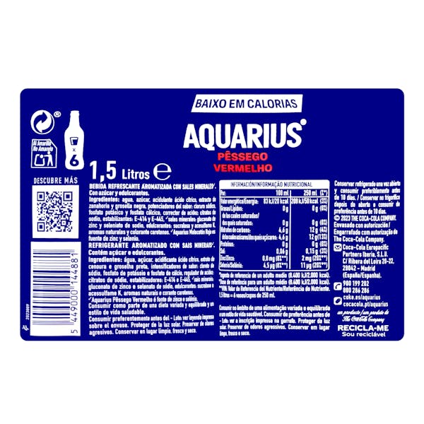 Bebida isotónica melocotón rojo Aquarius