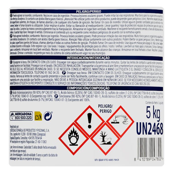 Cloro 5 acciones disolución lenta tabletas para piscina