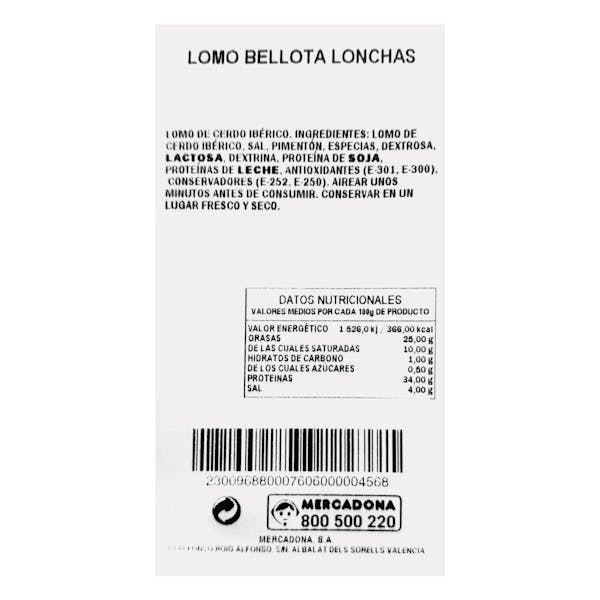 Lomo de bellota ibérico cortado a máquina