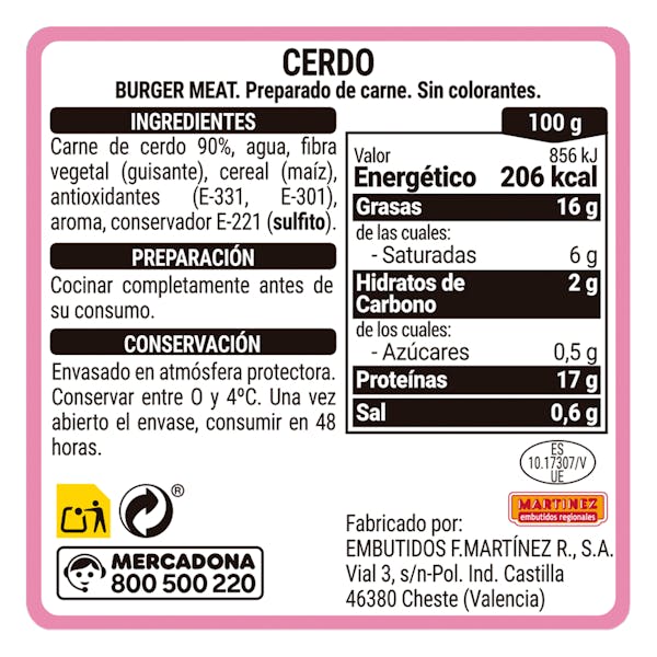 Preparado de carne picada cerdo