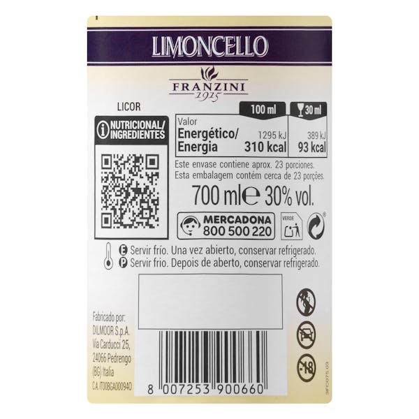 Licor de limoncello Franzini