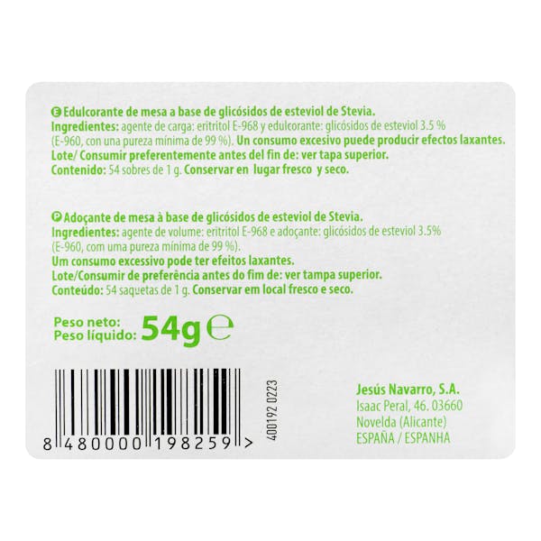 Edulcorante stevia en sobres Hacendado