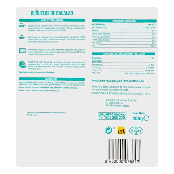Buñuelos de bacalao Hacendado ultracongelados