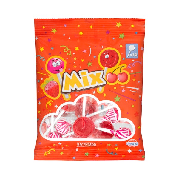Caramelos con palo Mix Hacendado sabor cereza y fresa