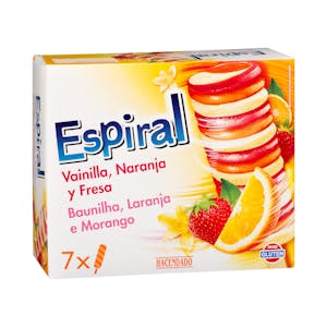 Helado espiral vainilla, naranja y fresa