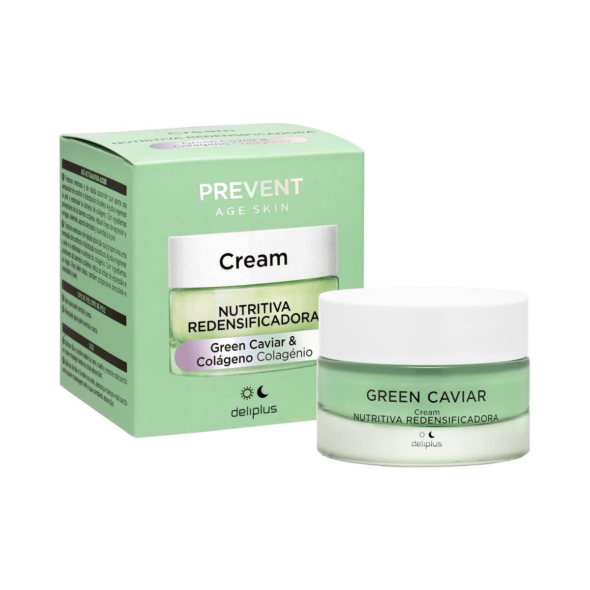Crema facial nutritiva redensificadora Prevent Age Ski Deliplus Green Caviar y colágeno – Mercadona – صورة إعلانية للمنتج