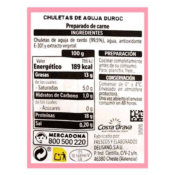 Chuletas aguja de cerdo