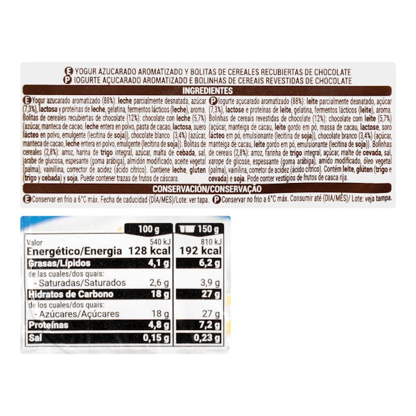 Yogur azucarado YogoMix Bolitas Hacendado con bolitas chocolateadas
