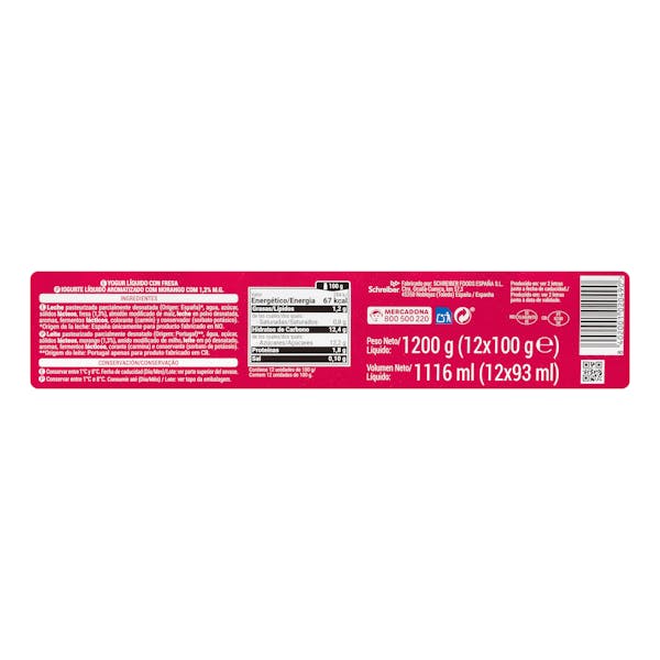 Yogur líquido de fresa Hacendado
