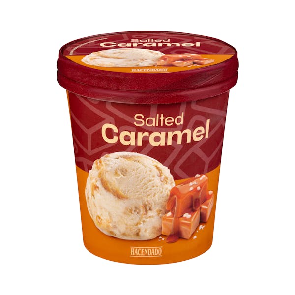 Imagen de Helado caramelo con salsa de caramelo salado y trozos de caramelo Hacendado