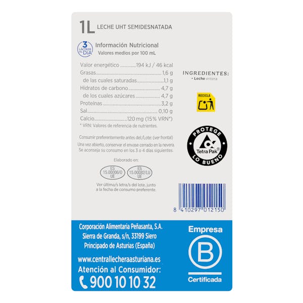 Leche semidesnatada Asturiana