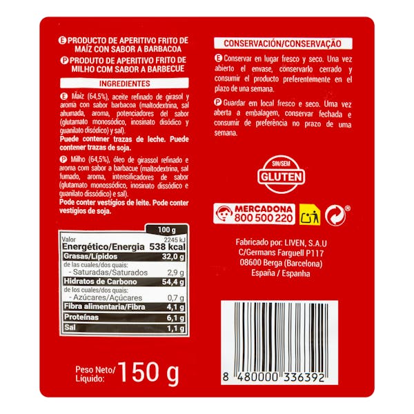 Tiras de maíz frito sabor barbacoa Hacendado